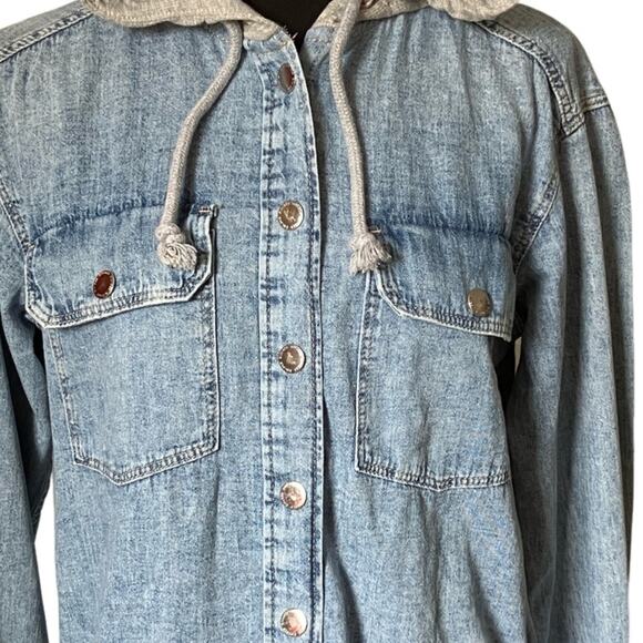 H&M Light Blue Denim Utility Jacket with Grey Hood XXS - Picture 9 of 9